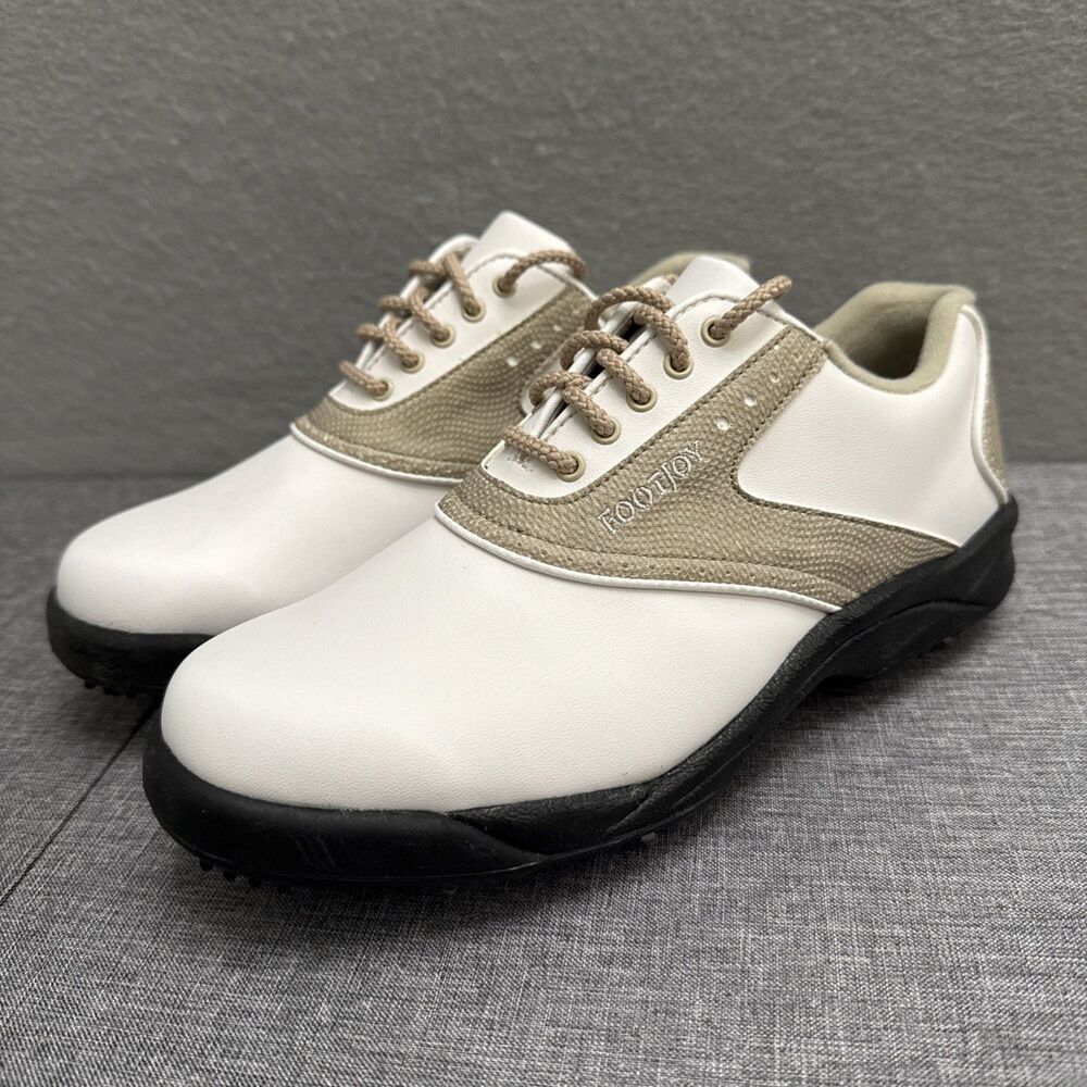 FootJoy GreenJoys Women's Golf Shoes Soft Spikes White & Tan 48401 Size 6.5M
